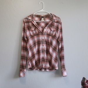Free People Plaid Style Long Sleeve w Back Detail